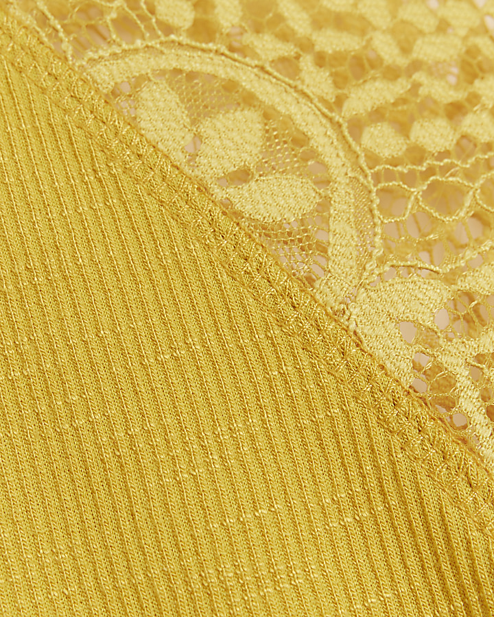 Yellow rib lace long sleeve top
