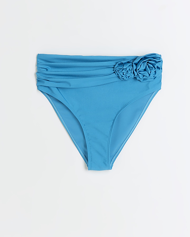 Blue high waisted corsage bikini bottoms