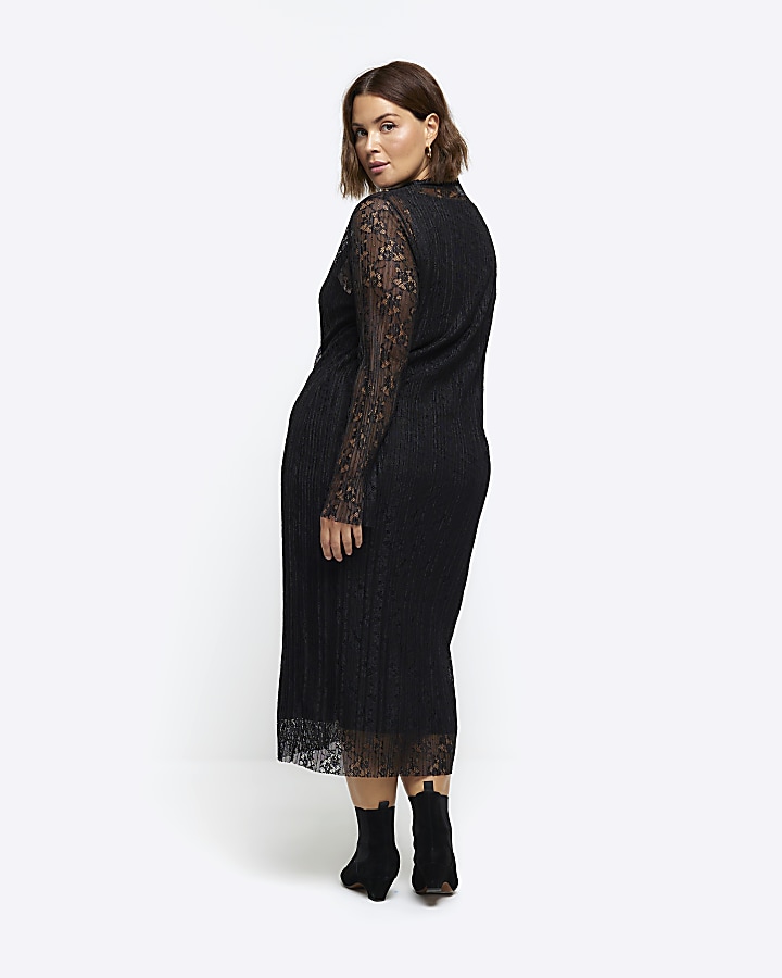 Plus black lace slip midi dress River Island