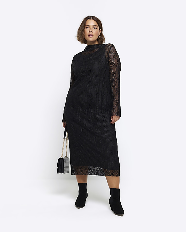 Plus black lace slip midi dress River Island