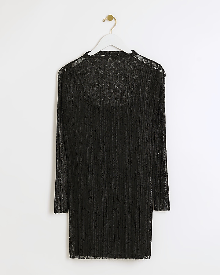 Petite black lace slip mini dress