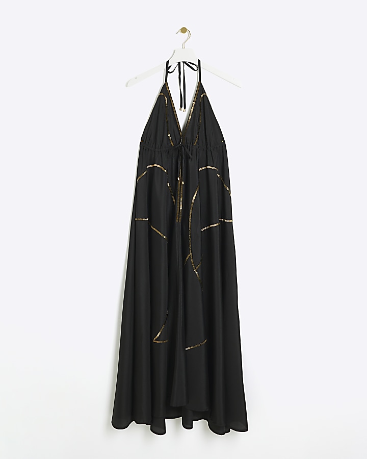 Black embellished plunge beach maxi dress