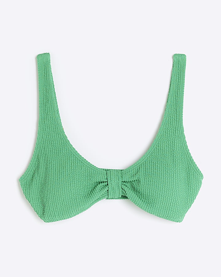 Green textured knot cami bikini top