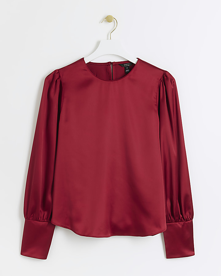 Red satin long sleeve blouse | River Island