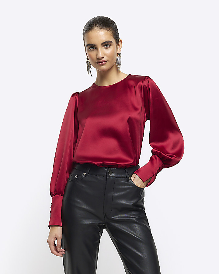 Red satin sales blouse uk