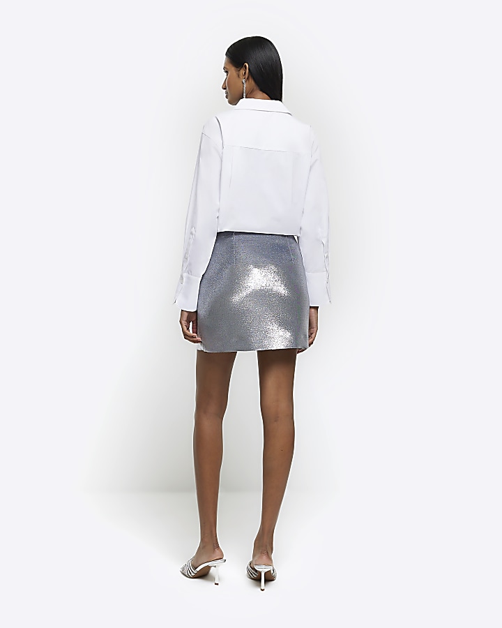 Silver metallic mini skirt