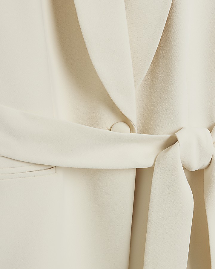 Cream Belted Longline Waistcoat