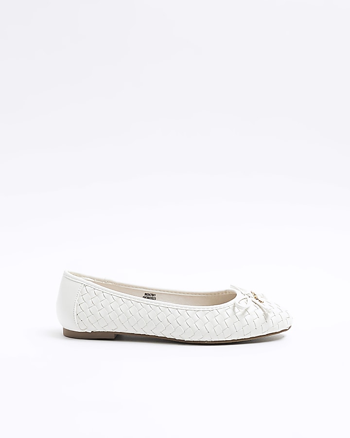 White weave bow ballet pumps