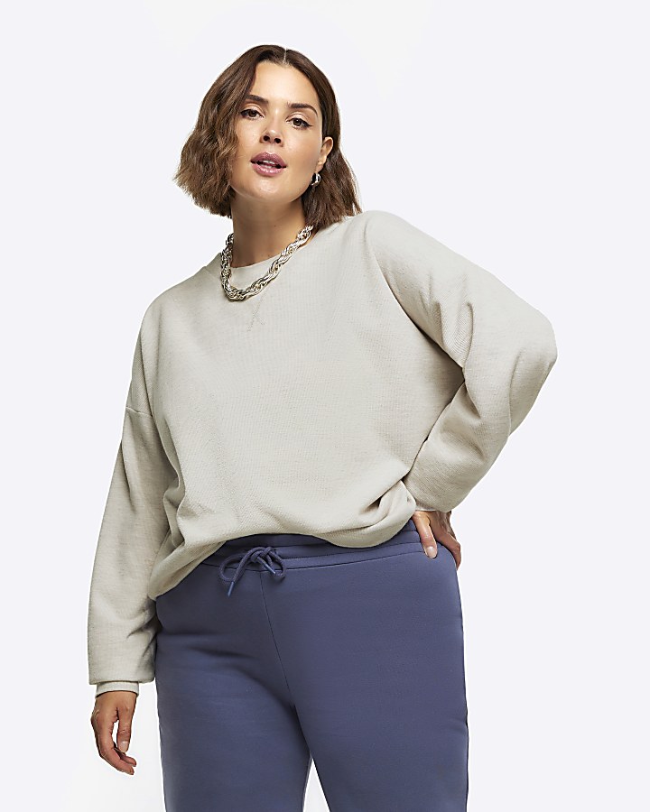 Plus cream rib cosy sweatshirt