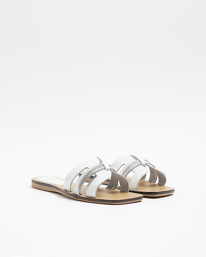 White leather flat sandals