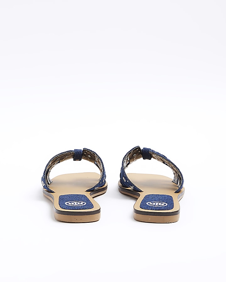 Blue denim eyelets flat sandals