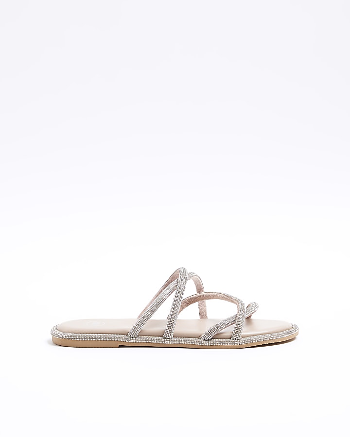 Pink leather diamante strap sandals