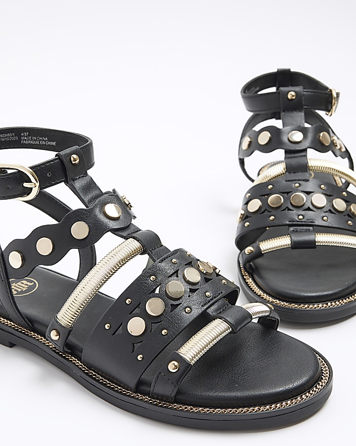 Black studded gladiator sandals River Island