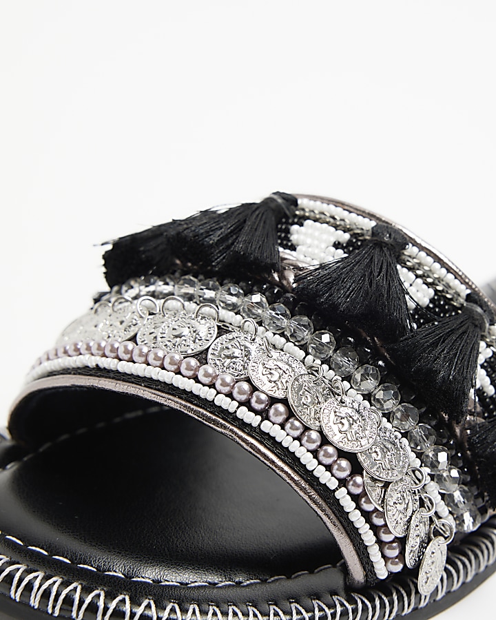 Black suede embellished mule sandals
