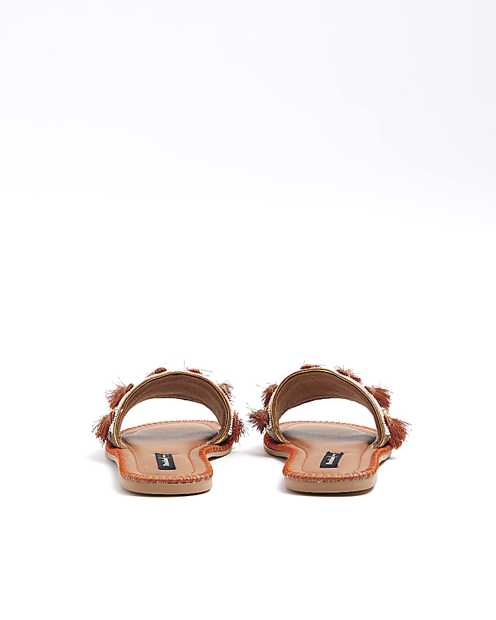 Orange suede embellished mule sandals