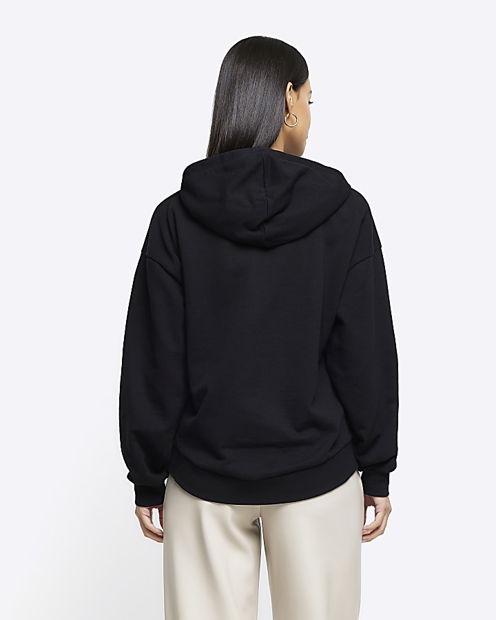 Black embroidered hoodie | River Island