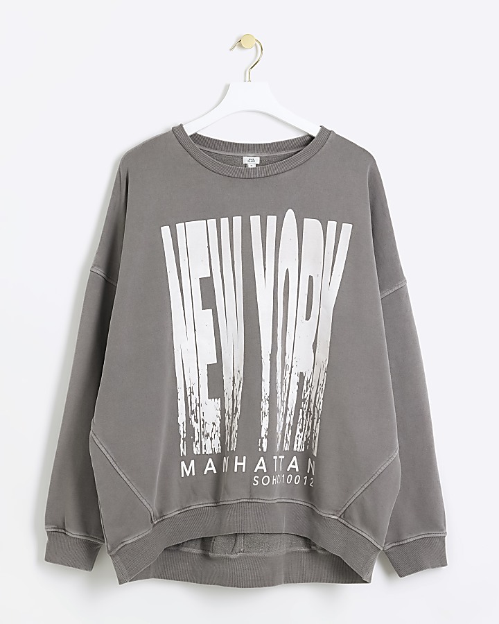 Grey New York graphic oversized sweatshirt