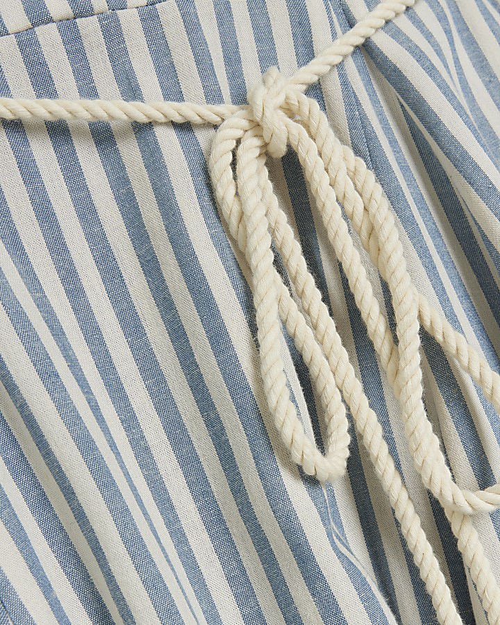 Blue stripe tie waist mini shirt dress