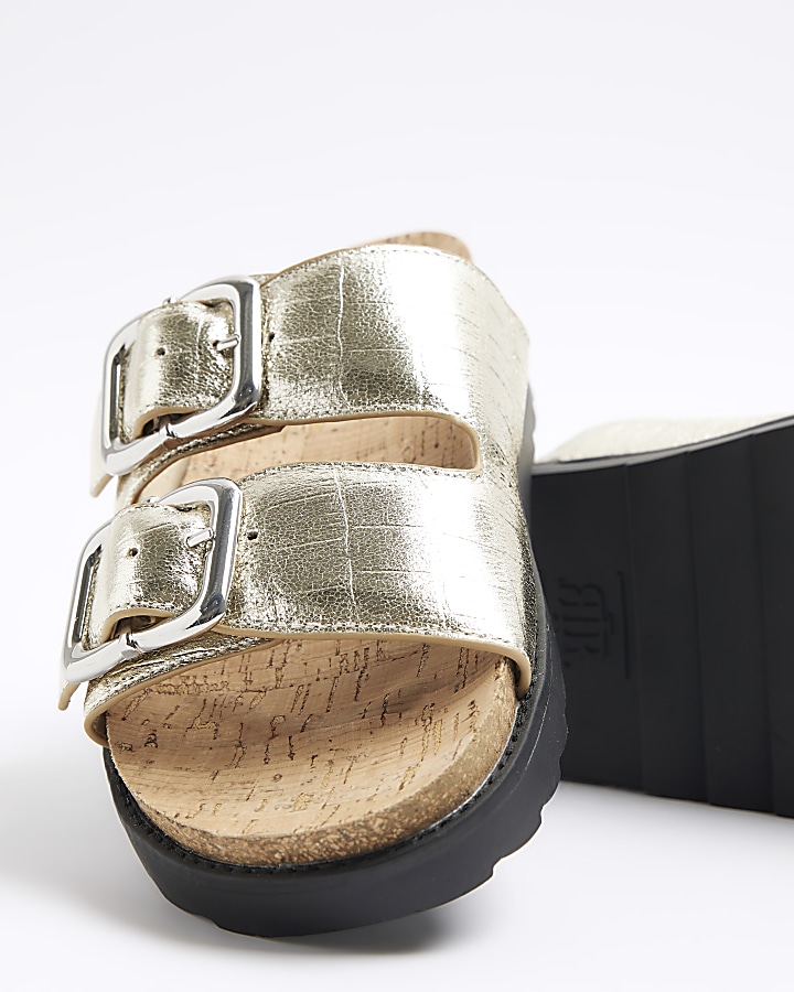Gold Double Buckle Sandals River Island