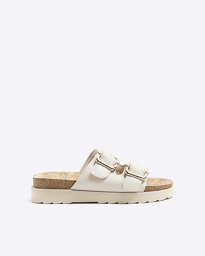 Cream Double Buckle Sandals | River Island