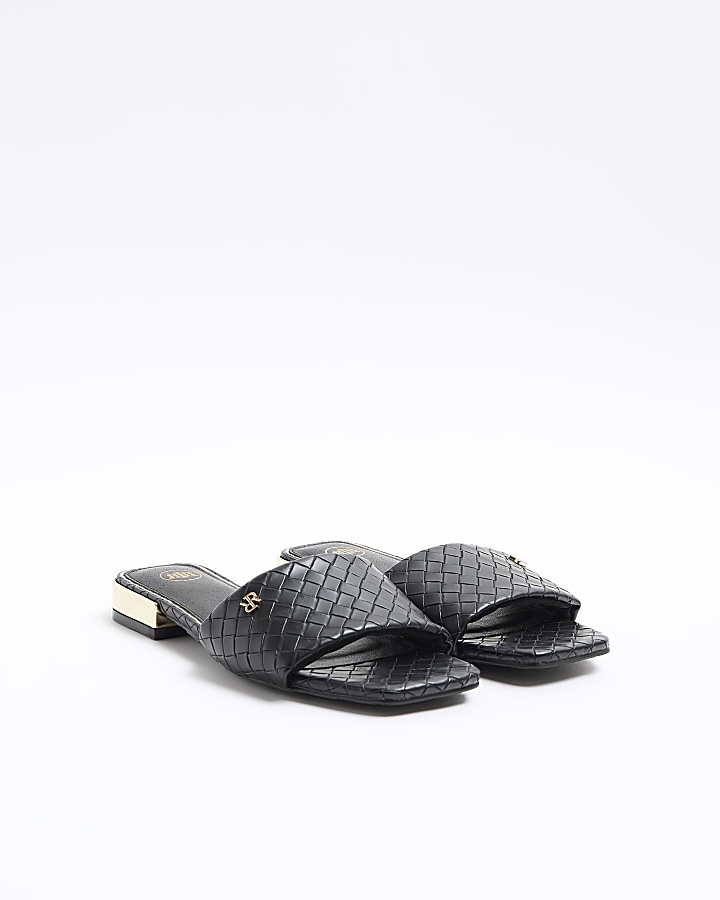 Black woven flat sandals | River Island