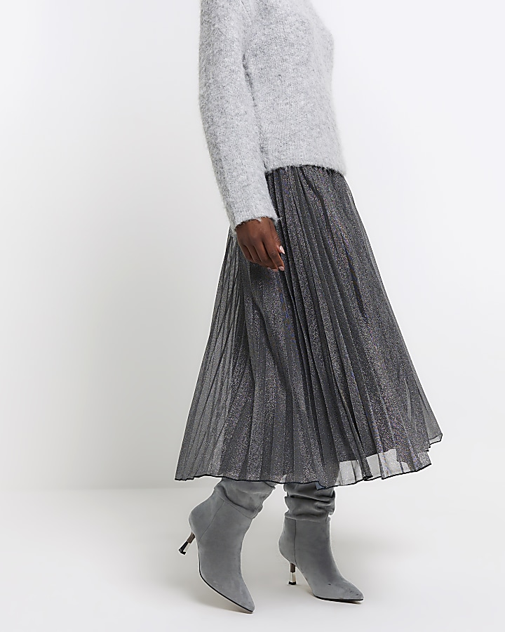 Silver plisse midi skirt | River Island