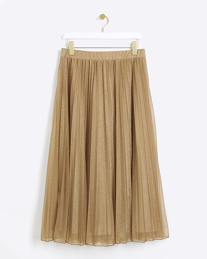 Gold plisse midi skirt