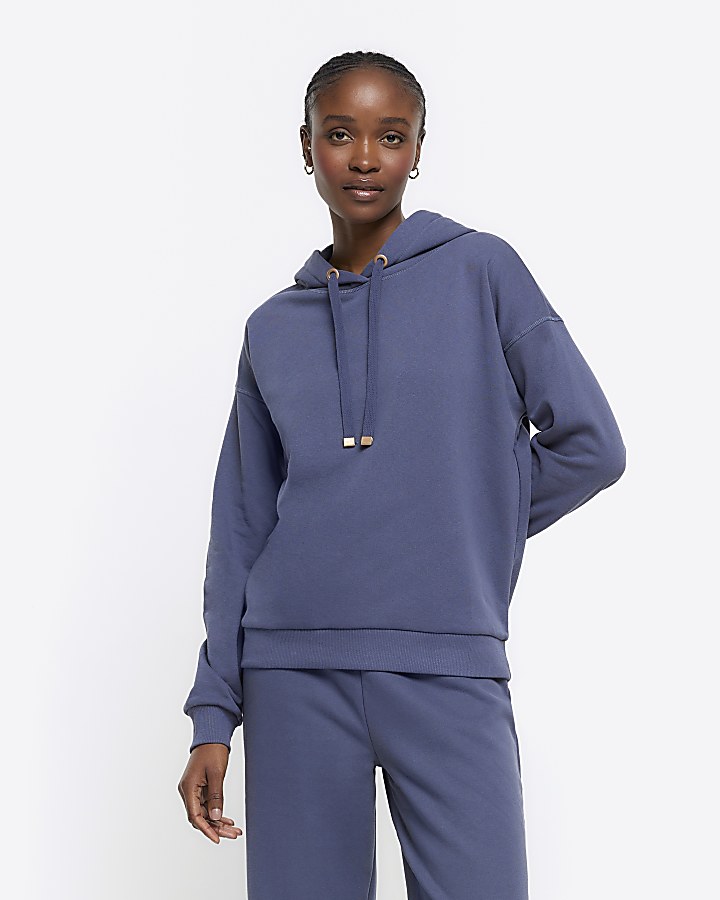 Plain dark hotsell blue hoodie