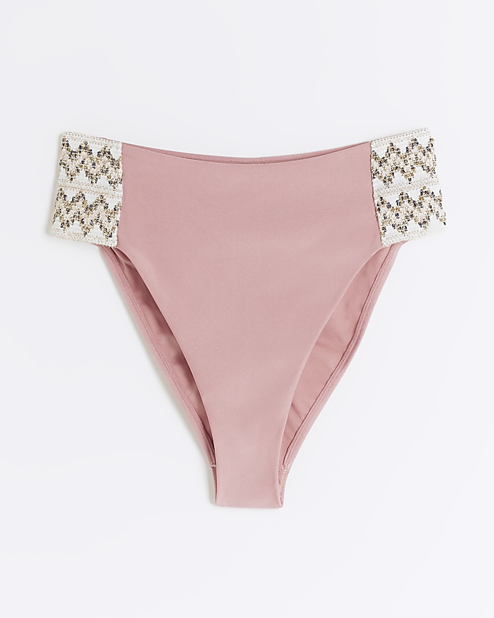 Pink elastic strap bikini bottoms