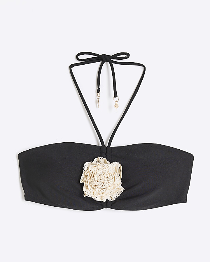 Black corsage bandeau bikini top