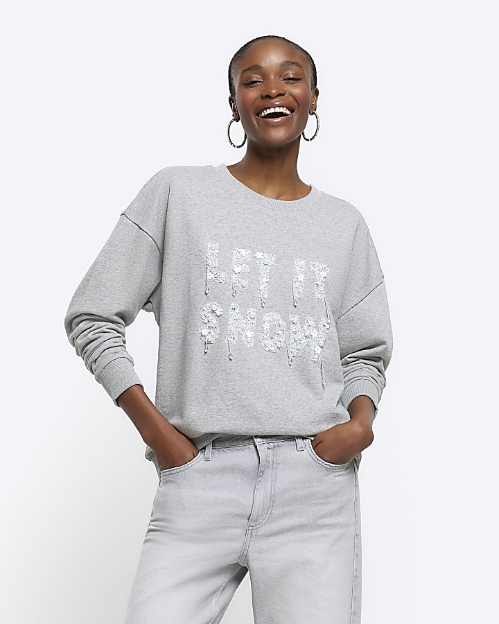 Grey embellished Christmas sweatshirt