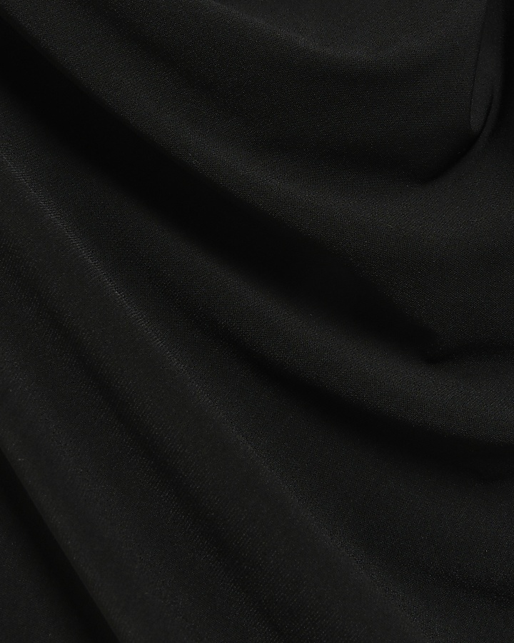 Black ruched asymmetric bodycon midi dress