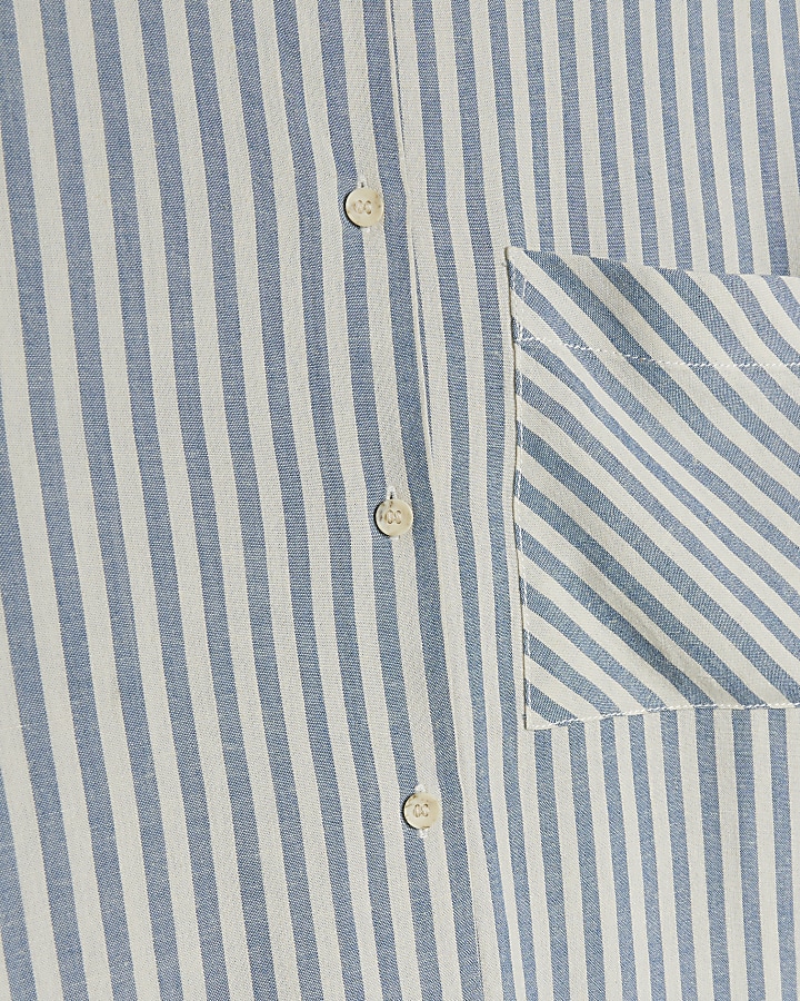 Blue linen blend stripe shirt