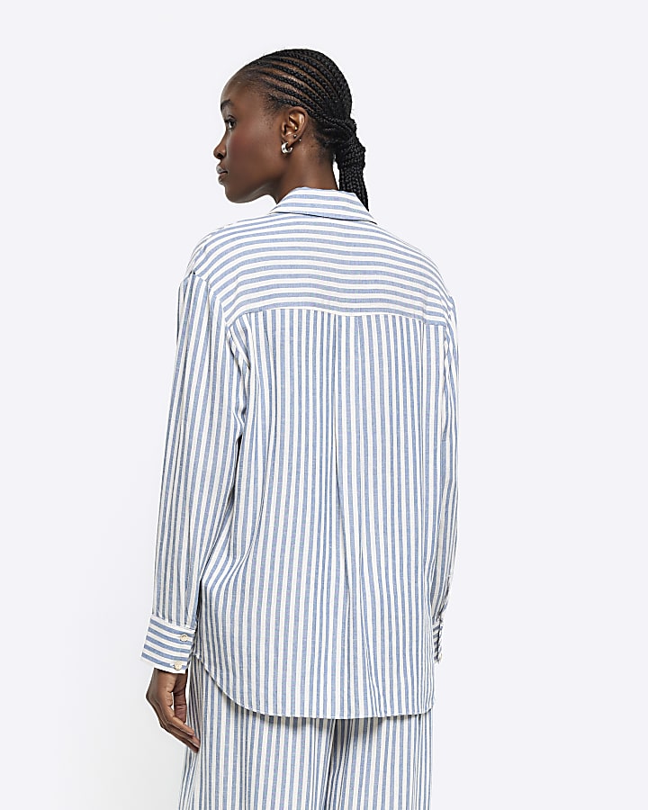 Blue linen blend stripe shirt