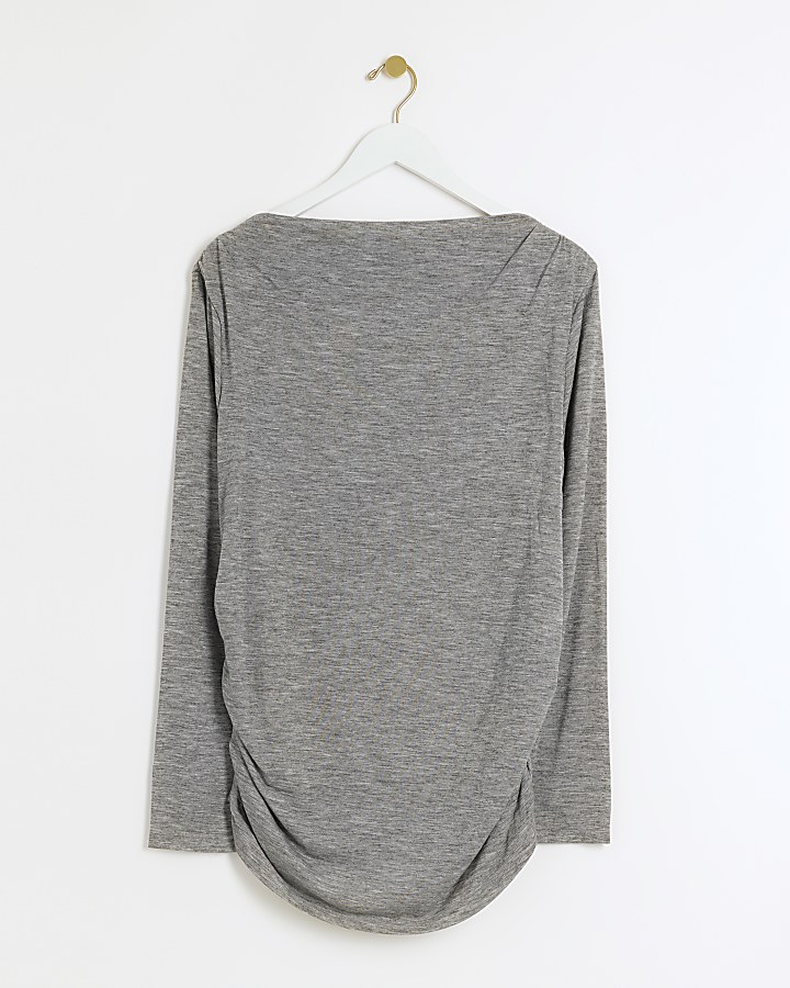 Plus grey ruched side long sleeve top