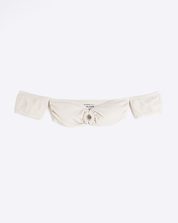 Cream textured bandeau bikini top