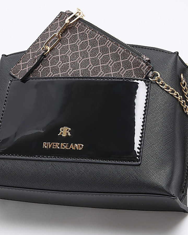 Black RI monogram pouch cross body bag River Island