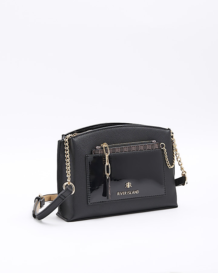 Black RI monogram pouch cross body bag River Island