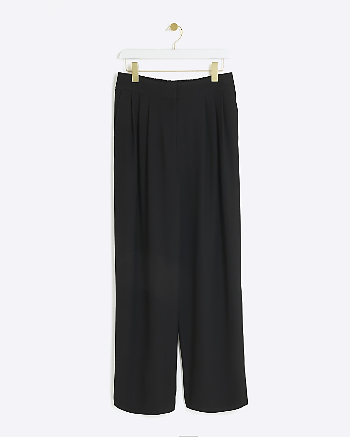 Black High Waisted  Wide Leg Trousers