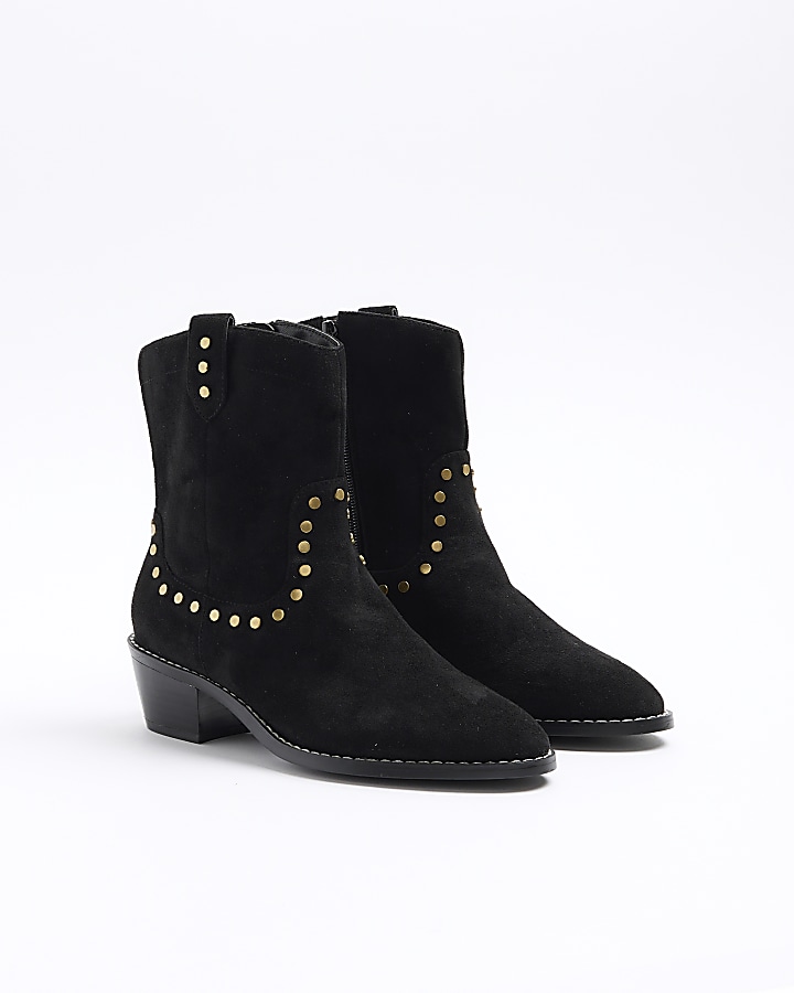 Black studded western ankle boots
