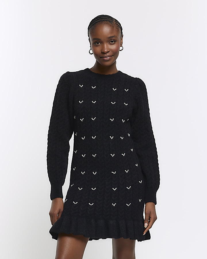 Black cable knit jumper mini dress