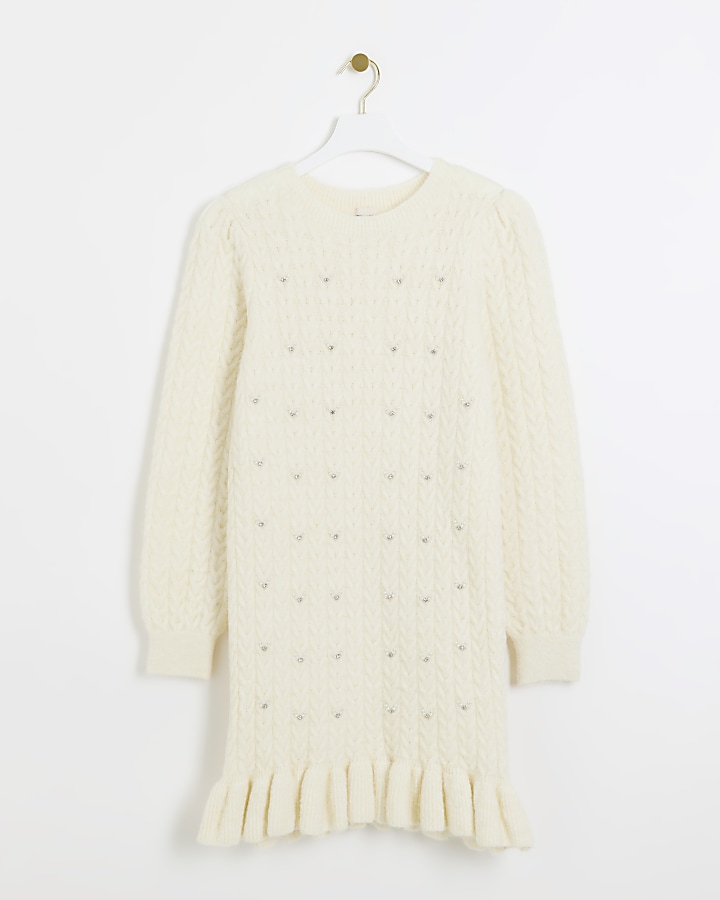 Cream cable knit jumper mini dress