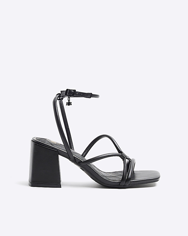 Black strappy heeled sandals | River Island