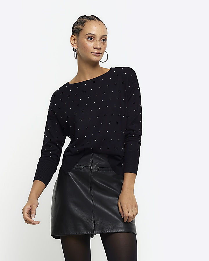 River island black diamante hoodie hot sale