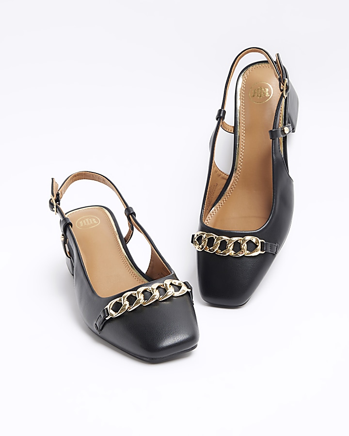 Black chain sling back court shoes