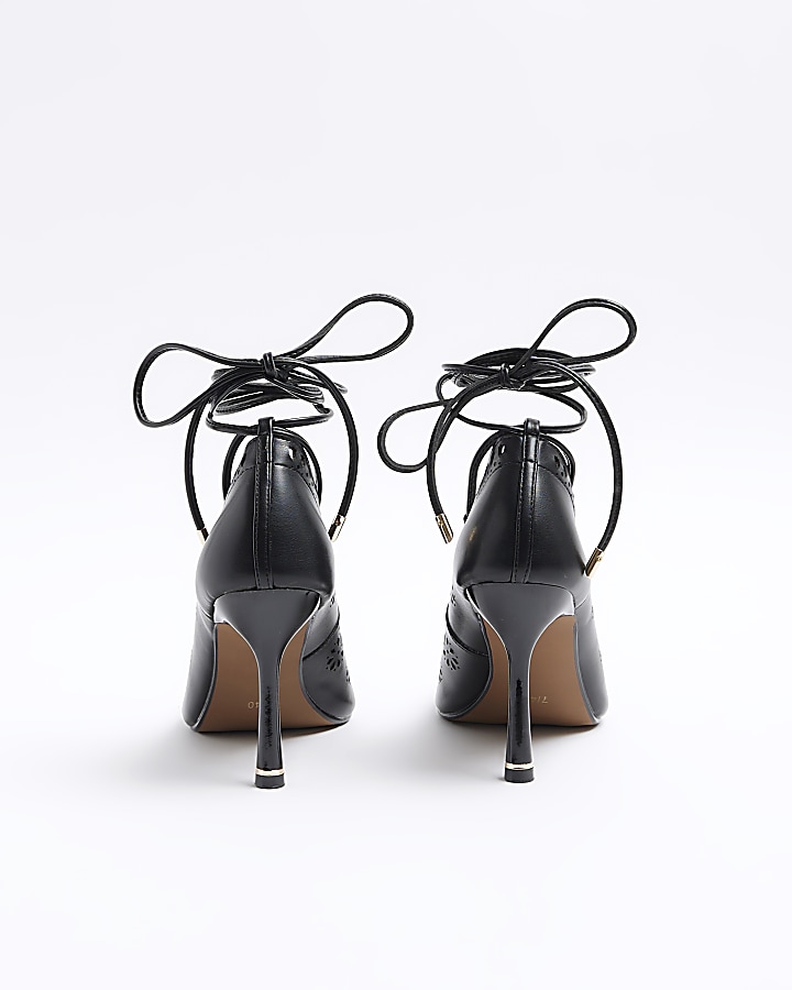 Black cut out lace up heeled court shoes River Island