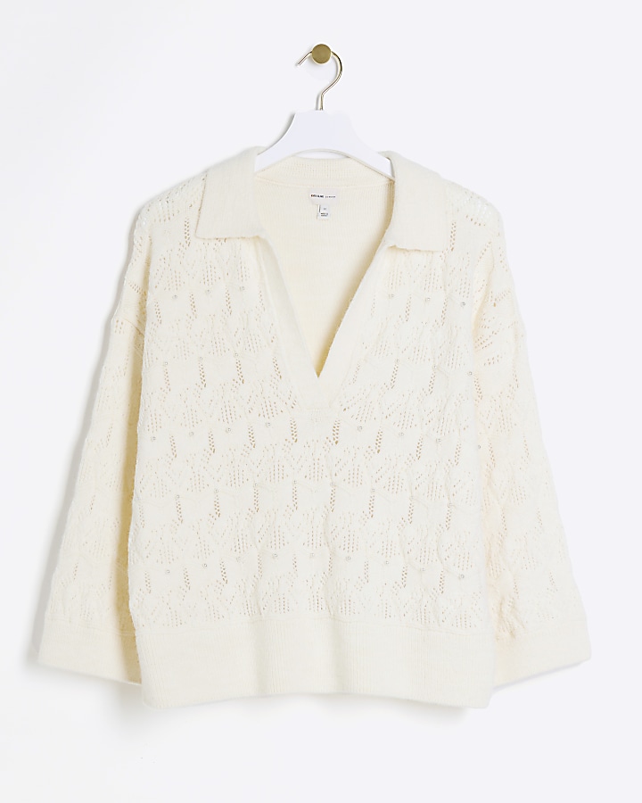 Cream embellished crochet jumper