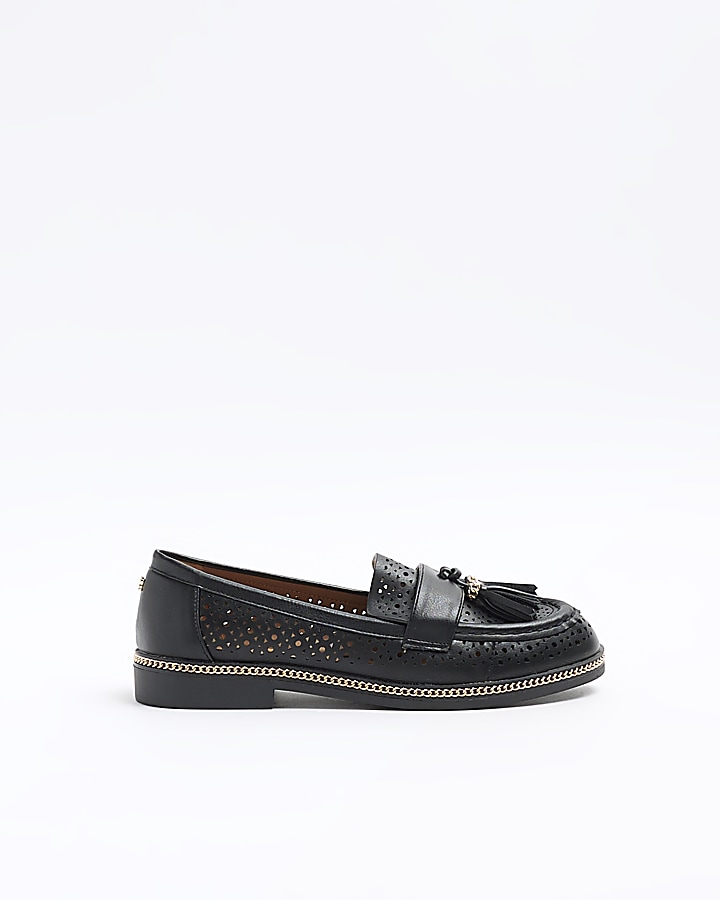 Black cut out tassel loafers