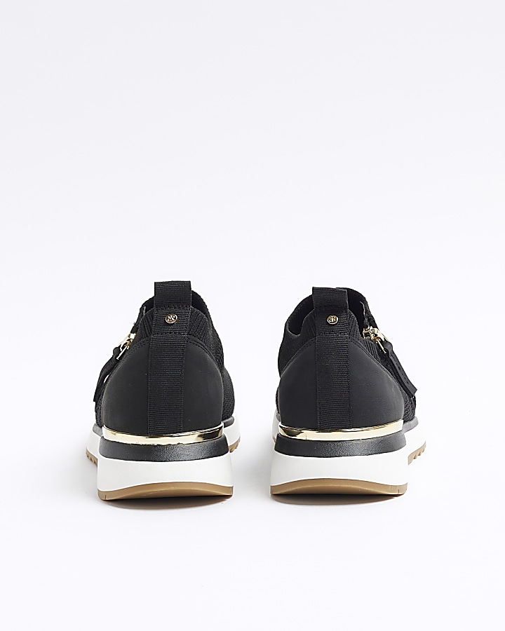 Black knit side zip trainers River Island