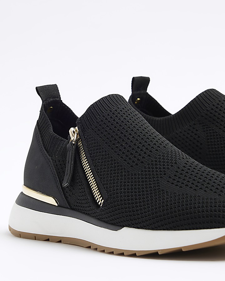 Black knit side zip trainers River Island